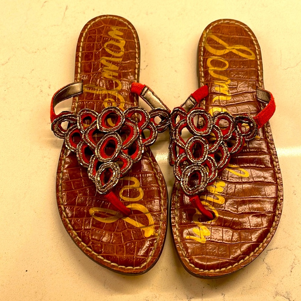 SAm Edelman red and silver shoes